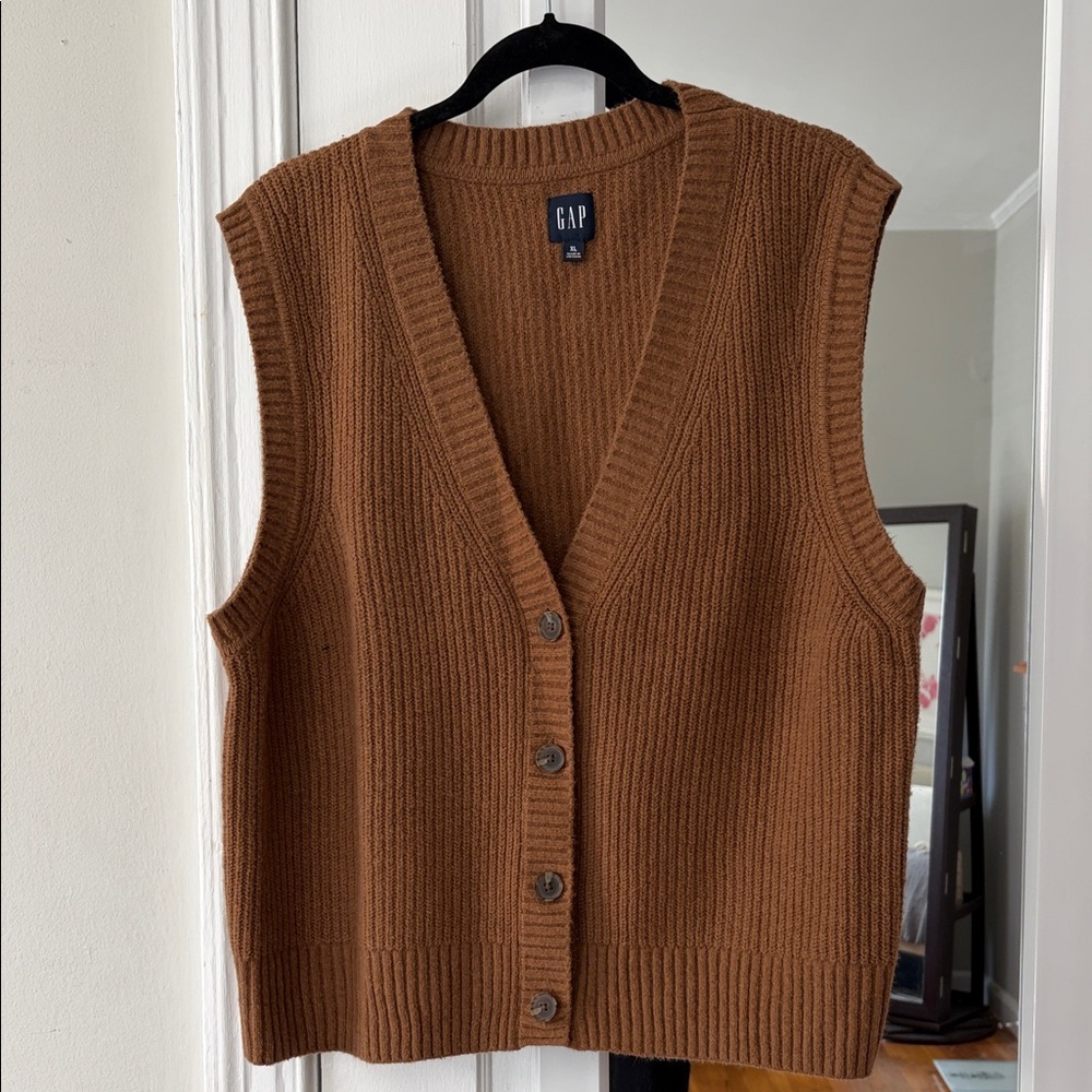 GAP Brown/Tan Knit Button-Up Sweater Vest